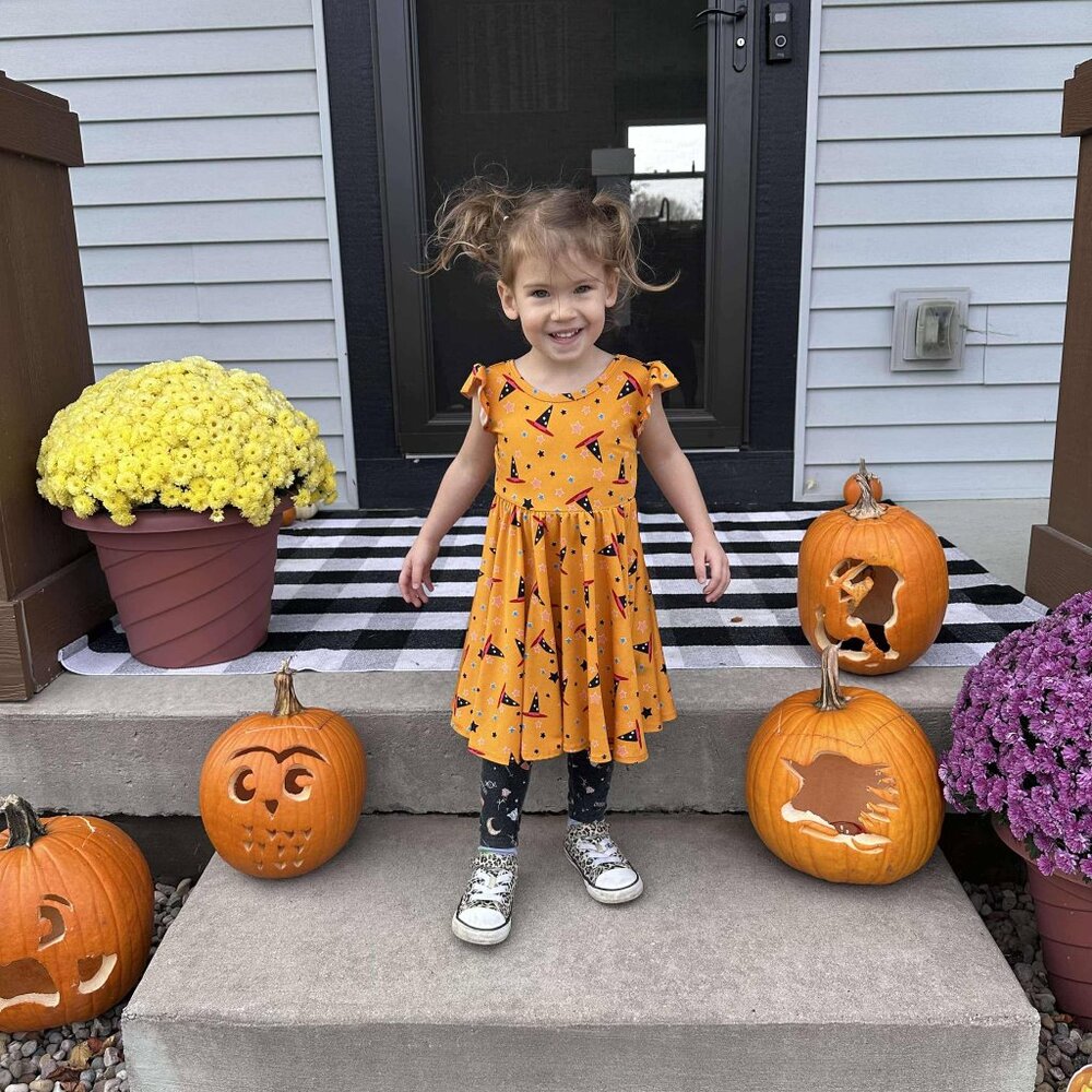 Dot Dot Smile | Orange Halloween Witch Twirl Dress | Size 2T